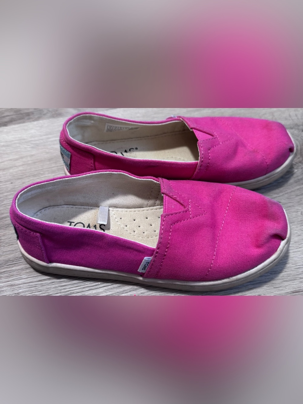 Toms Girls Bright Pink Canvas Slip-On Shoes size 13